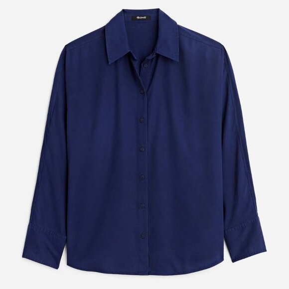 MADEWELL Women's Small Relaxed Dolman Button-Up Shirt Navy Blue Oversized Blouse - Picture 6 of 6